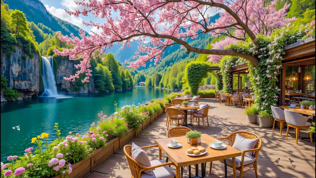 Serene Mountain Forest Coffee Terrace Piano 🌿 Spring with Nature Ambience for Focus & Calm