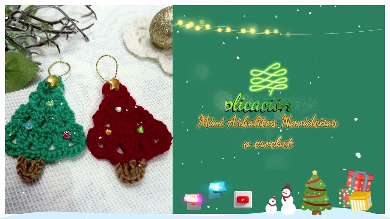 Navideño# 14 Aplicación Colgante Arbolito Navideño a crochet# Regalo Navideño# Super fácil de tejer!