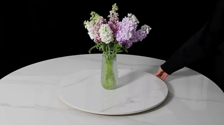 Modern Round White Dining Table for 6, Sintered Stone Tabletop with Lazy Susan