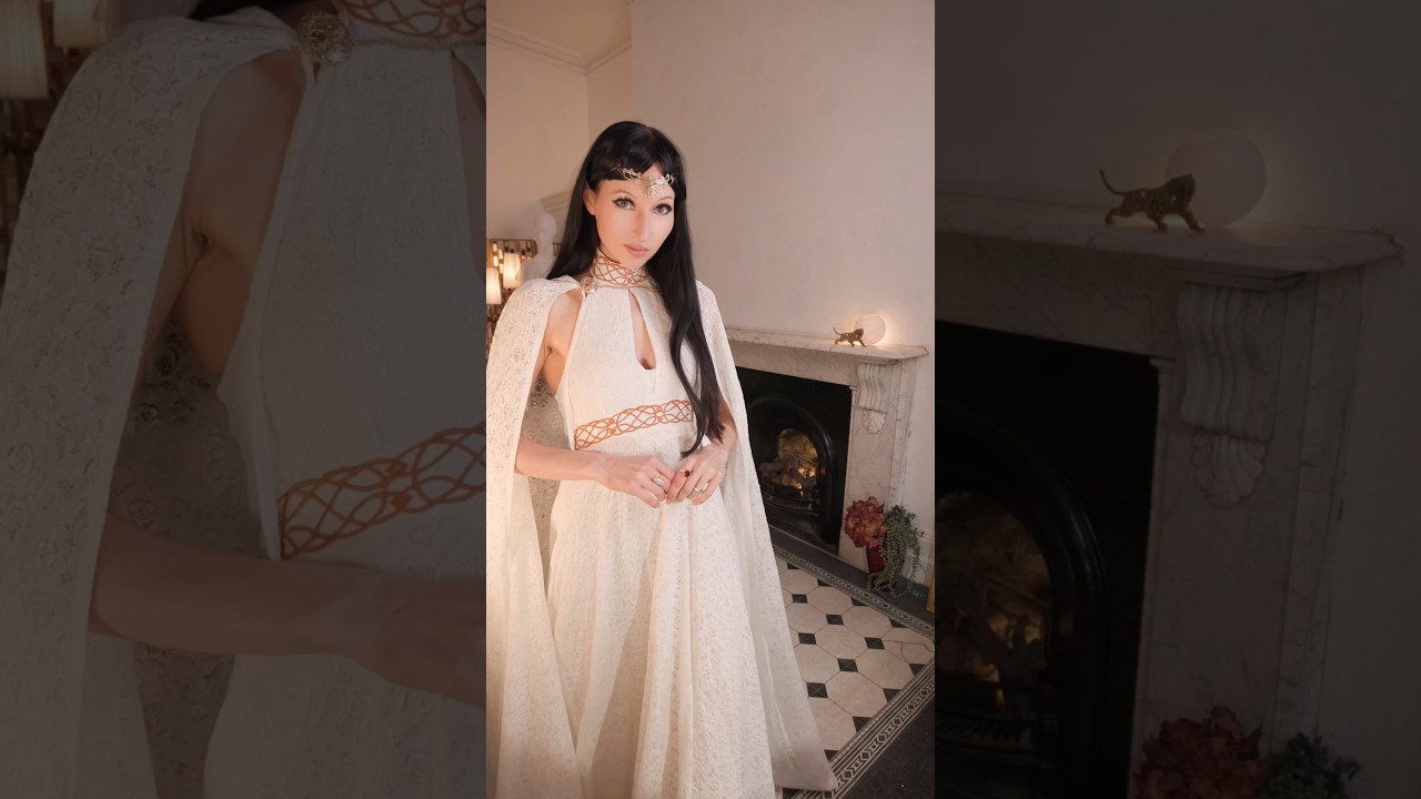 celtic style bridesmaid dresses Celtic Medieval Inspired Chiffon Wedding Dress with Cape Sleeves