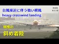 【戦慄】台風横風斜め着陸&ゴーアラウンド@伊丹 crosswind landing go-around
