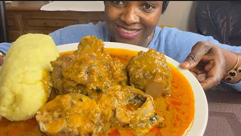 ASMR OGBONO SOUP WITH COW TAIL,MACKEREL FISH & potatoes Fufu MUKBANG (No TALKING)#asmr #mukbang #af