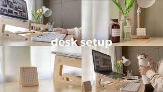 desk setup 🌷 | aesthetic & cozy makeover, keyboard unboxing & testing
