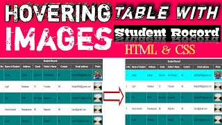 Hovering Table Effect With Images by using HTML and CSS (Student Records)