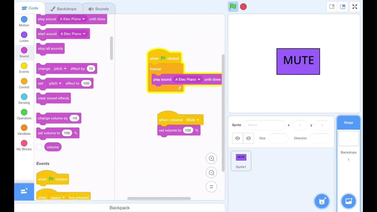  scratch tutorial how to code a music mute and unmute button on 