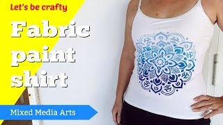 Fabric painting a t-shirt with a stencil and DecoArt So Soft fabric paints