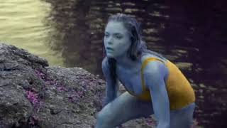 Jaime King Blue-Skinned One-Piece Orange Swimsuit Body Forest River Scene