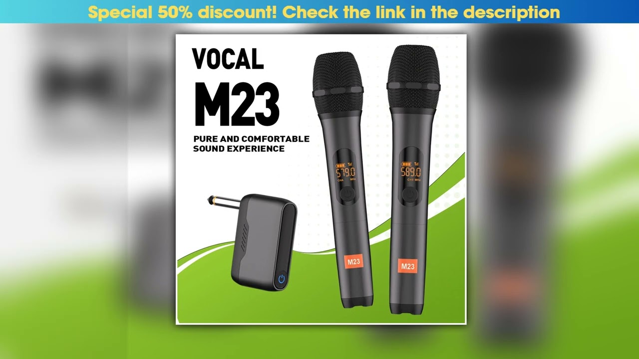 M23 UHF 2 Channel Wireless Microphone System with Rechargeable Receiver Cordless Handheld Mic for