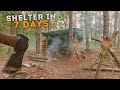 Bushcraft shelter building 7 days, log cabin building with hand tools, no overnight