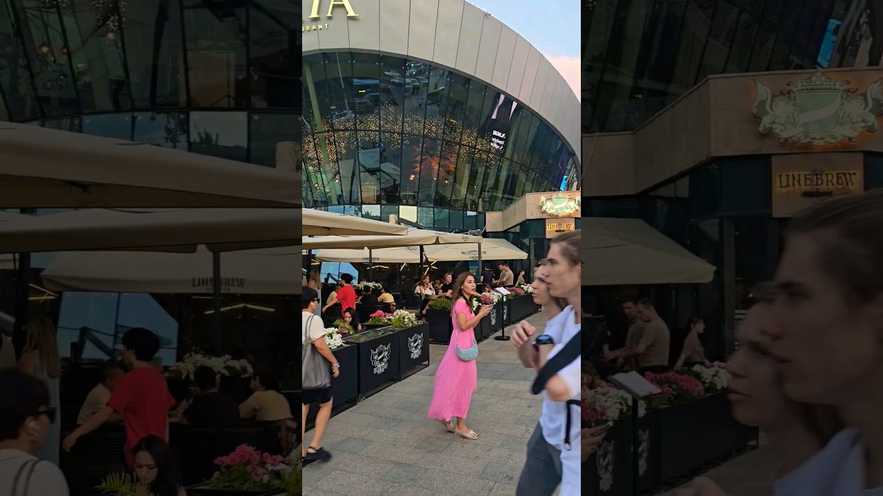 милая девушка в розовом, около кафе рядом с Достык Плаза в Алматы 