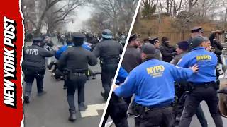 Counterprotester Throws Explosive Devices During Protest Clash Near Gracie Mansion