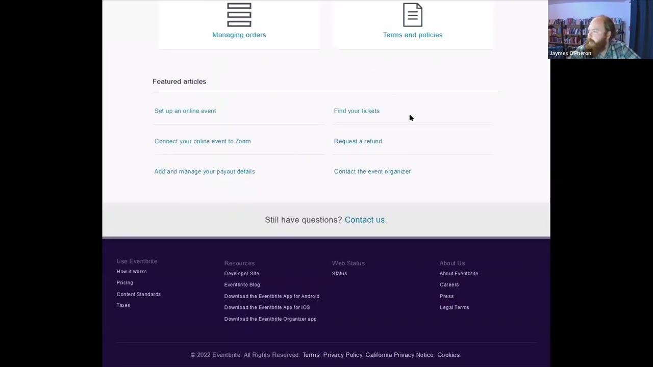 Jaymes O'Pheron- troubleshooting Eventbrite