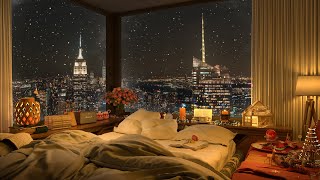 4K Winter Jazz in Cozy Bedroom Ambience ❄ NYC Rooftops ❄ Piano Jazz Music to Relax, Sleep, Work