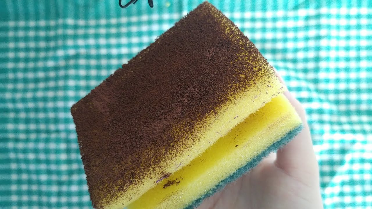 Kitchen Sponge Dry Slicing & Ripping 🌈 Sponge ASMR - YouTube