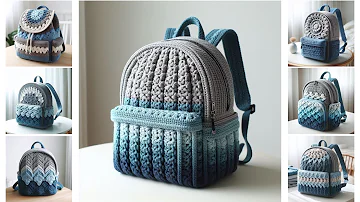 50+ CROCHET BACKPACK WITH COOL BLUE AND GREY COLOR COMBINATION - Crochet Ideas - Crochet Ideas