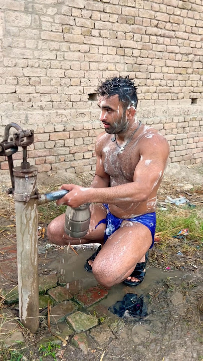 Desi Pehlwan After Kushti Bath with hand pump #shorts #viral #trending #youtubeshorts #video