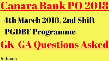 GK-GA Questions Asked in Canara Bank PO 2018 Exam | 4th March 2018, 02nd Shift