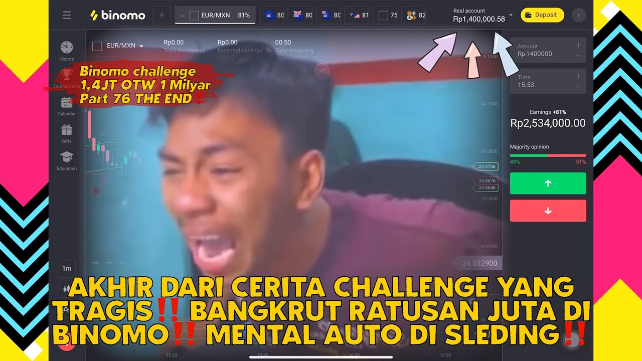 PENGALAMAN BANGKRUT DARI BINOMO HINGGA LOSS 191 JUTA‼️ TRADING BINOMO CHALLENGE‼️ GAGAL OTW 1M #76