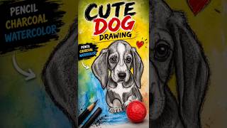 Sad Dog Drawing with Charcoal & Watercolor 🐶 Animated Dog character Make #cutedog #shorts
