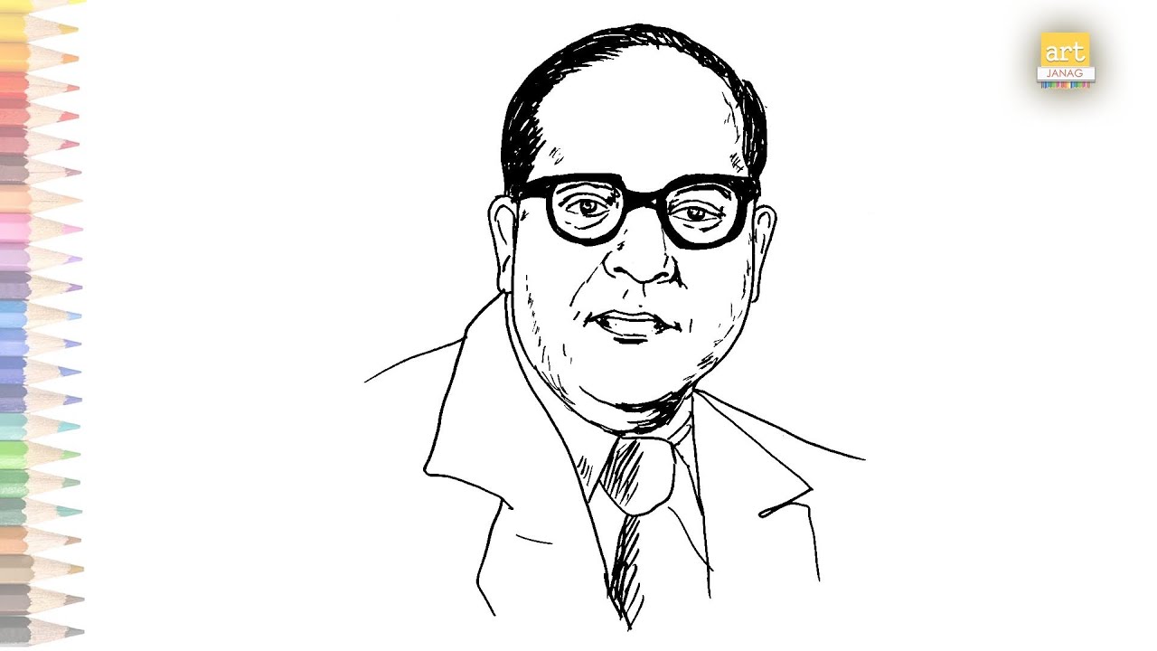 Dr B R Ambedkar face drawing easy | How to draw Dr B R Ambedkar ...