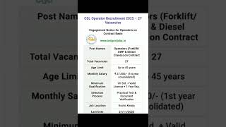 CSL Operator Recruitment 2025 | ₹27,000 Govt Job in Kerala | Apply Now! #CSLJobs #Tamil