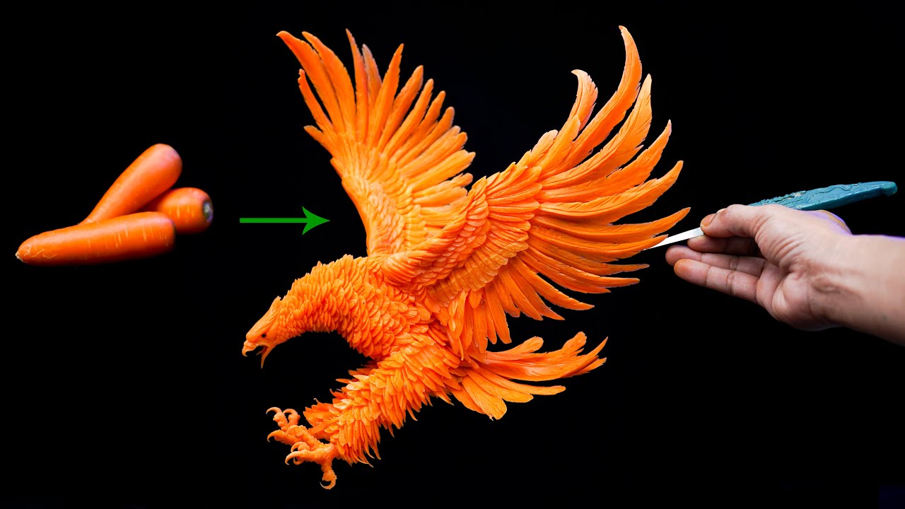 An Exquisite Carrot Eagle Sculpture | AV Vegetable Carving Art