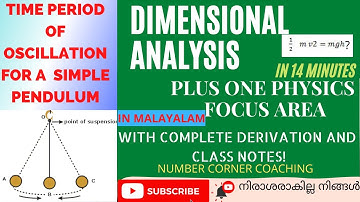 DIMENSIONAL ANALYSIS|PLUS ONE|PHYSICS|FOCUS AREA| SIMPLE PENDULUM TIME PERIOD|WITH DERIVATION