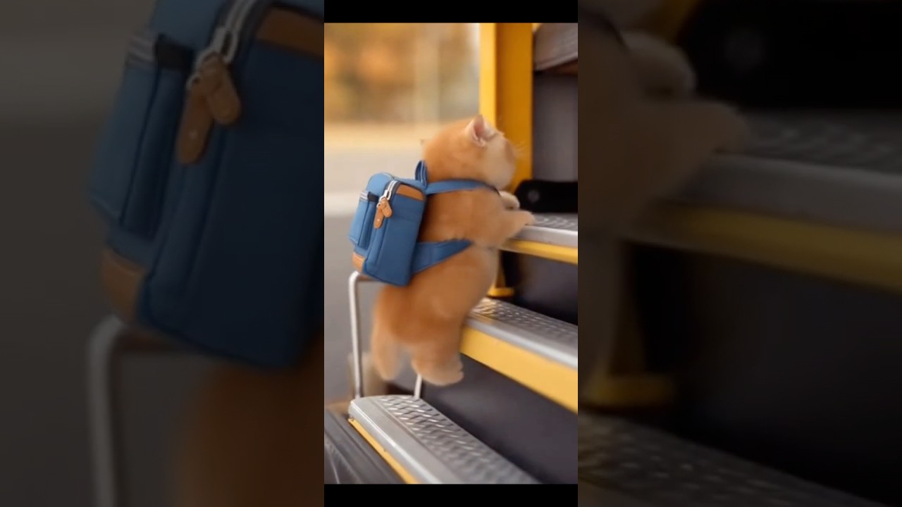 Kitten School Diary🎒🐾  | Day 1: Mochi’s First Bus Ride! 🎒🚌💛 