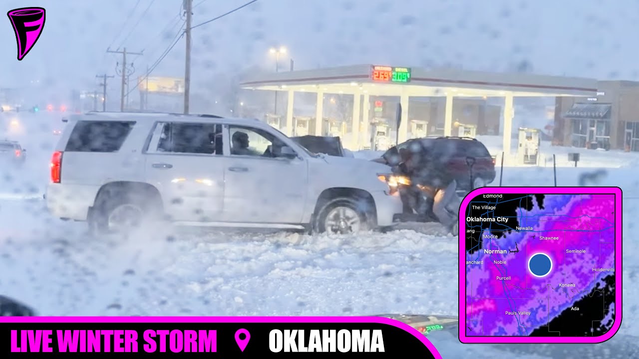 LIVE - Rare Oklahoma Winter Storm - Live Storm Chasing - YouTube