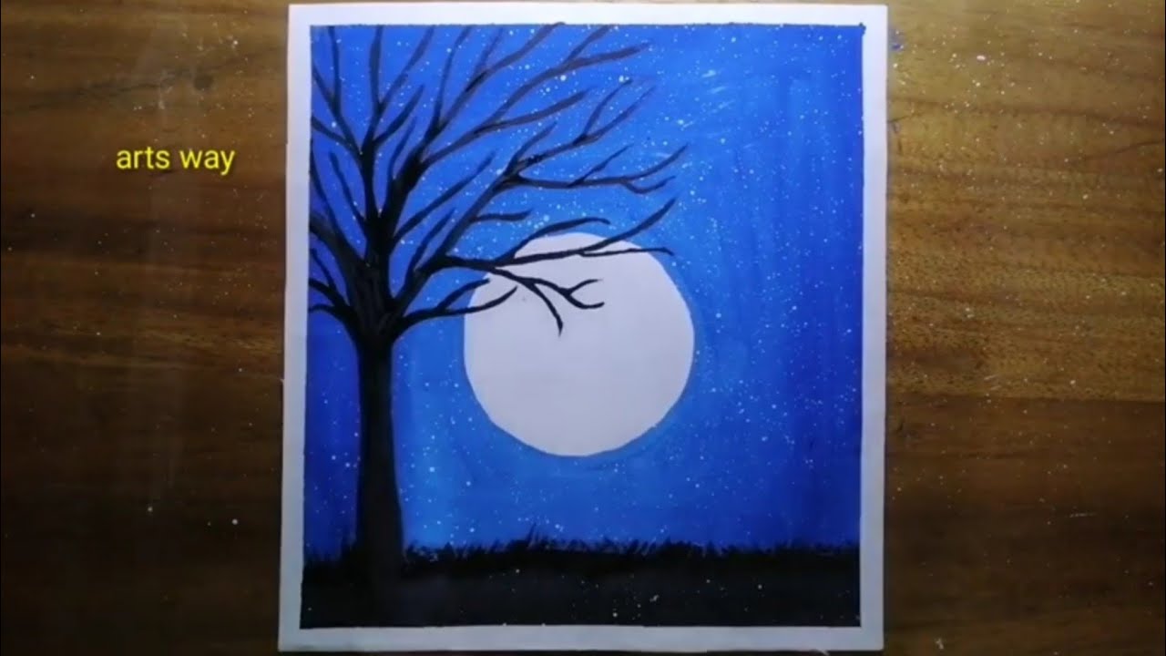 Easy & simple Moonlight Night painting for beginners with Poster Colour