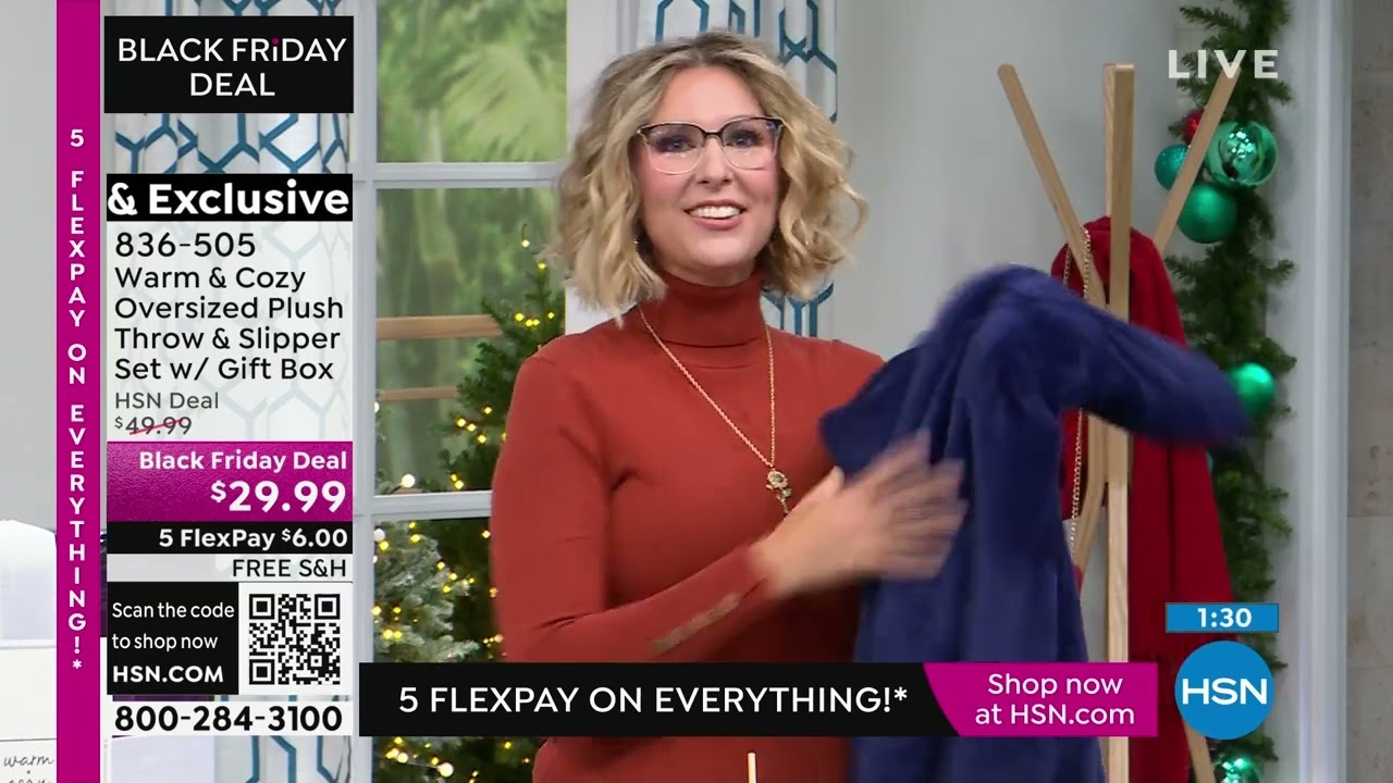 Warm   Cozy Oversized Plush Throw   Slipper Set with Gif...