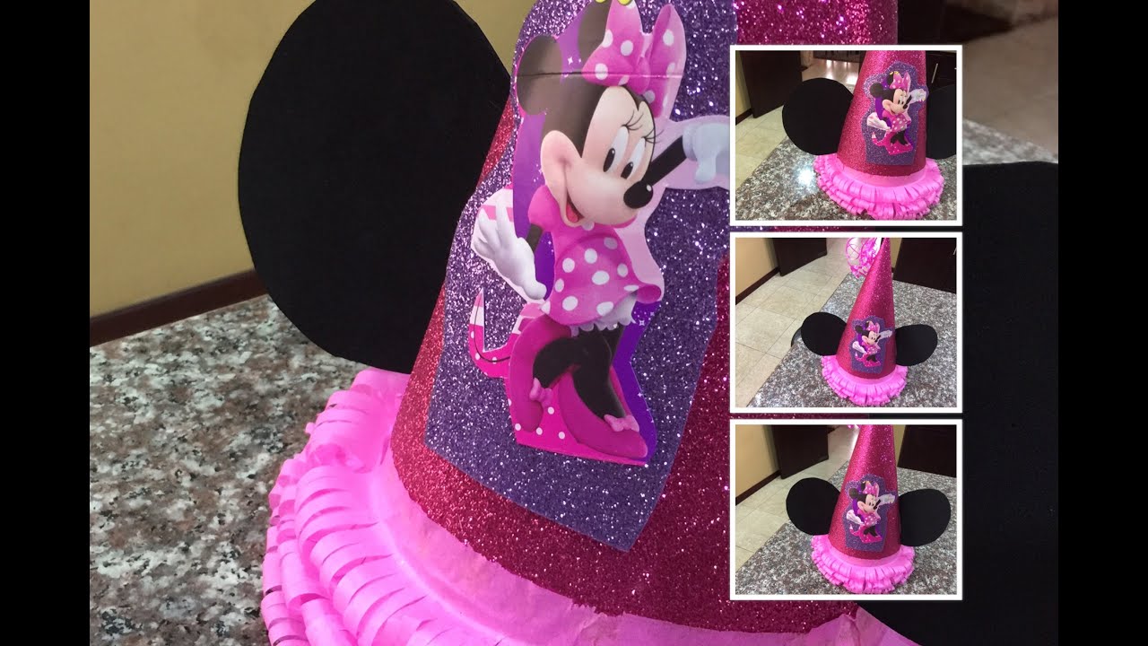 Como hacer un gorrito Minnie Mouse modelo dos, hat birthday #gorrodecumpleaños - YouTube