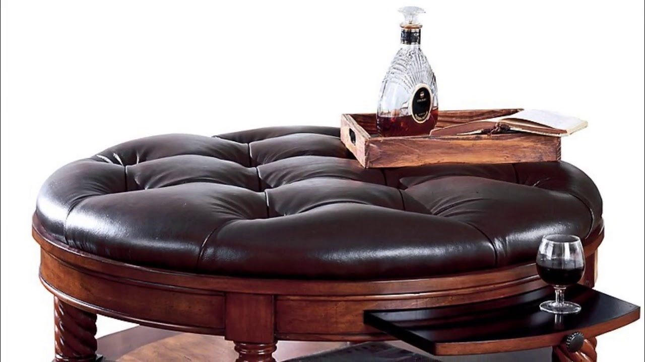 Large Round Leather Ottoman Coffee Table