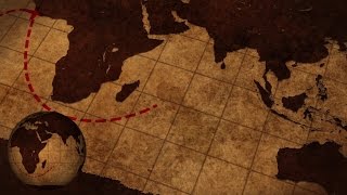 Vintage Map Of The World with animated route