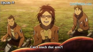 Hanji Wanna Touch Eren Ans Hand Attack On An Season 1 Clip