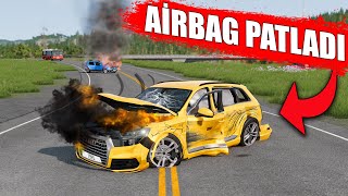 AİRBAG PATLADI // HATALI GAZLAMA KAZALARI // AUDİ Q7 PERT ETTİM / BeamNG.drive