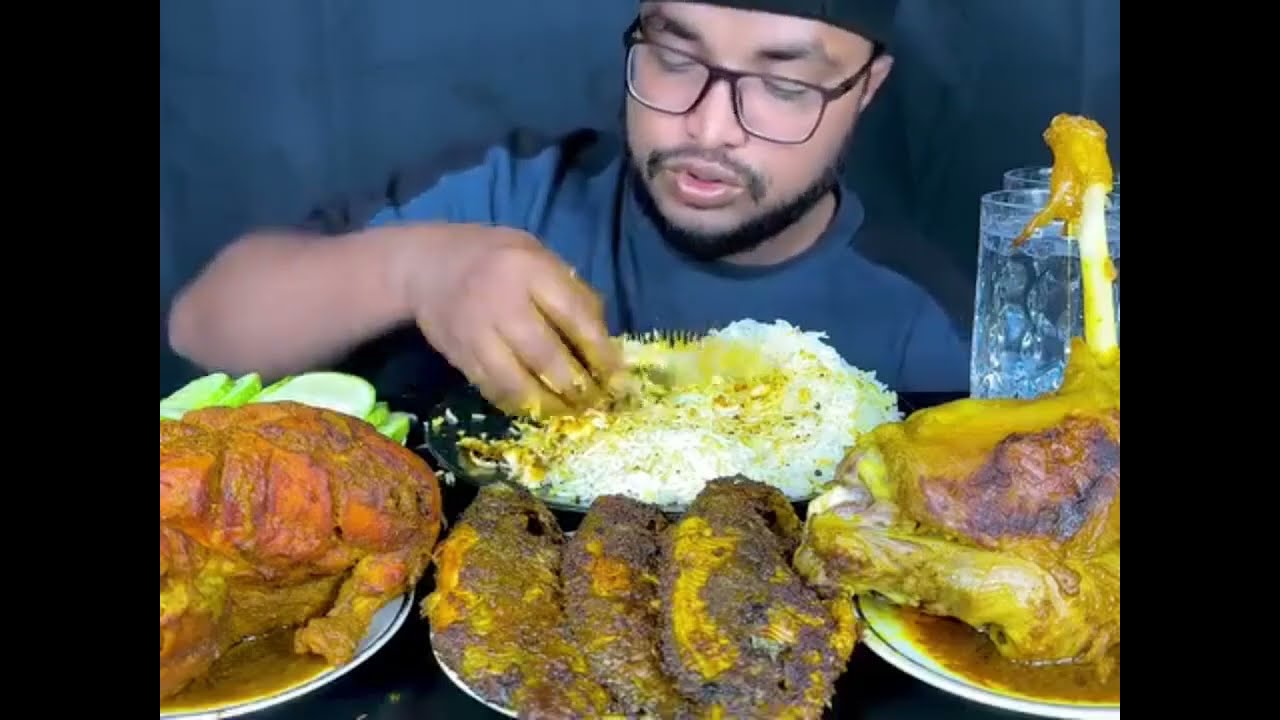 Eating fish fry spicy food eating chusta mutton chicken curry 