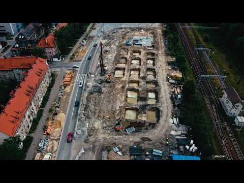Zabrze z drona - budowa dworca autobusowego,remont ul Goethego