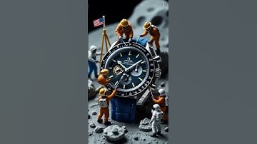 construction workers assembling a giant Omega Speedmaster