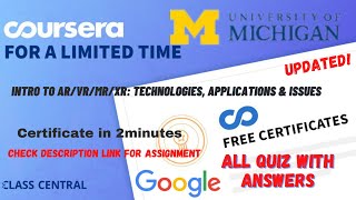 Intro to AR/VR/MR/XR: Technologies, Applications & Issues,(week-1-4) All Quiz Answers.#coursera #mr