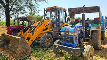 JCB 3dx Xpert Machine Loading Mahindra Swaraj Eicher Tractor Stuck in Mud Over Loading Trolley | Jcb