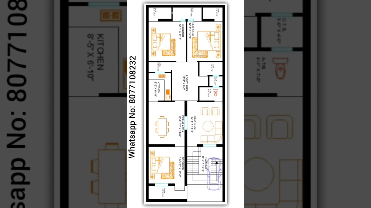 24 x 60 House plan with car parking area