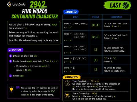 LeetCode 2942: Find Words Containing Character | Easy C++ Solution