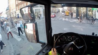 POV truck driving Scania L model narrow roads Copenhagen Denmark 🇩🇰 Strøget GoPro