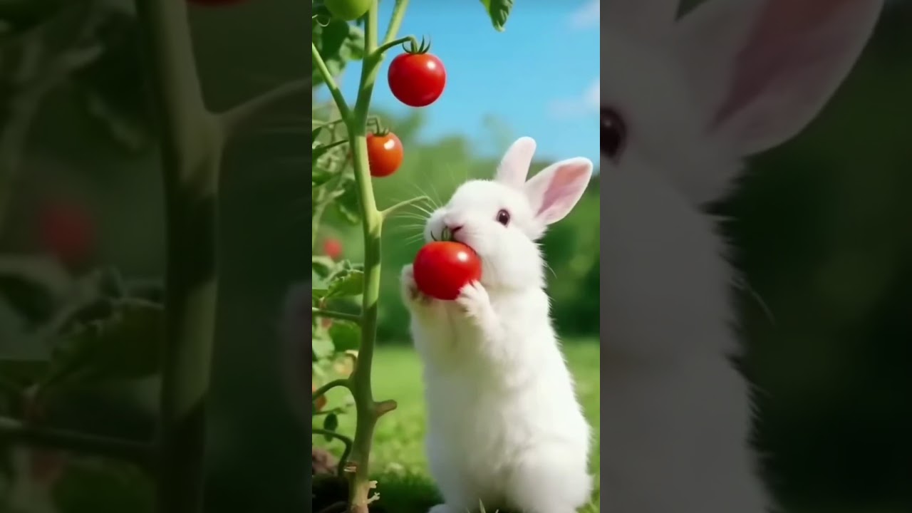 cute bunny eating tomato 🍅🍅