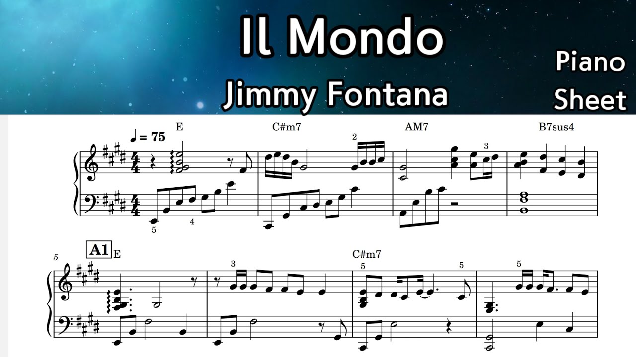 Il Mondo ( 1965 Italian Classic ) Jimmy Fontana / Piano Sheet Music /   by SangHeart Play