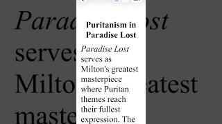 Puritanism in Paradise Lost Summary