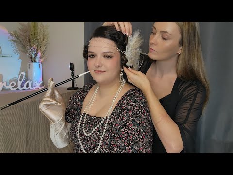 ASMR Perfectionist 1920's Gatsby Hairstyle Makeup and Accessories | Hair Curling, Pinning, Brushing