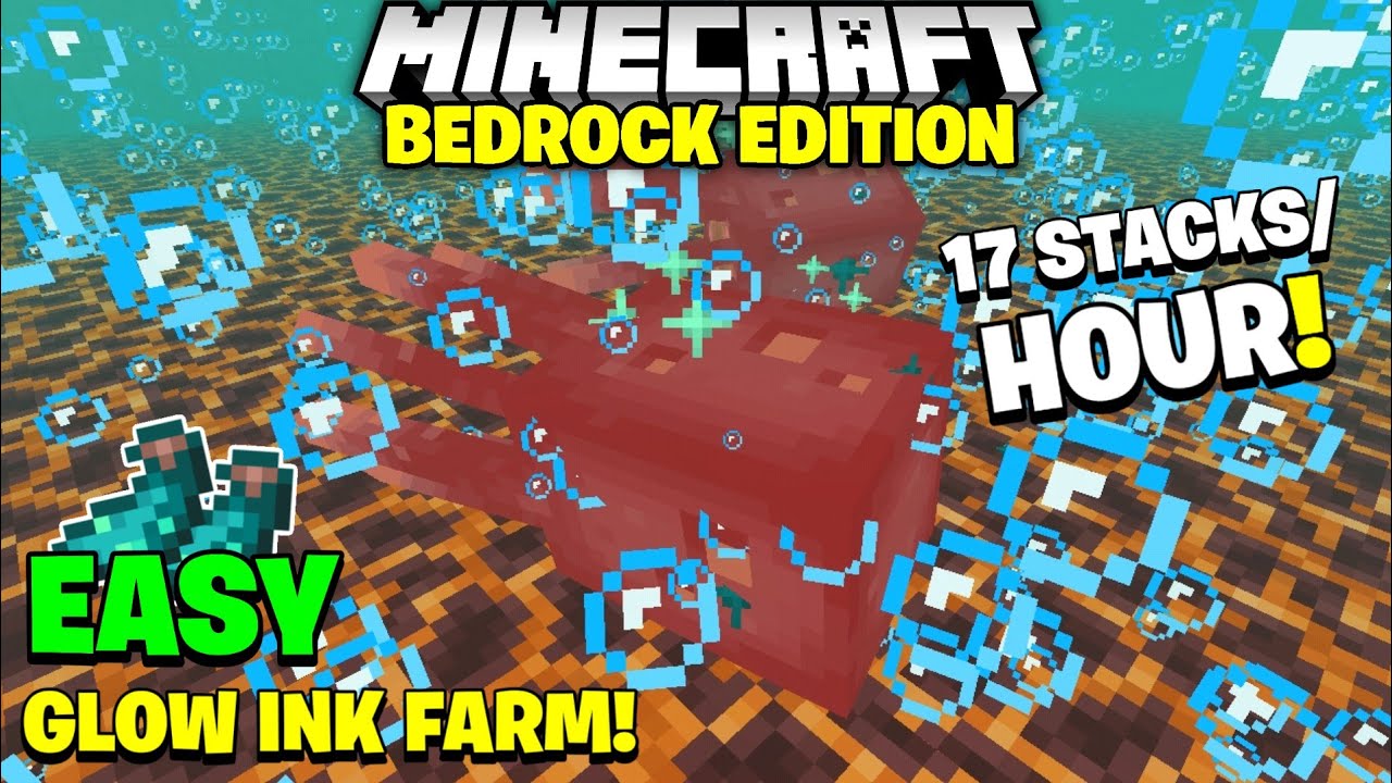 1.17.41 GLOW SQUID FARM TUTORIAL IN MINECRAFT BEDROCK (MCPE, XBOX, PS4 ...