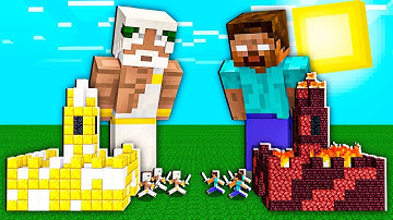 Minecraft NOOB vs PRO: BATTLE ONE BLOCK INSIDE CASTLE GOD VS HEROBRINE IN VILLAGE! 100% TROLLING